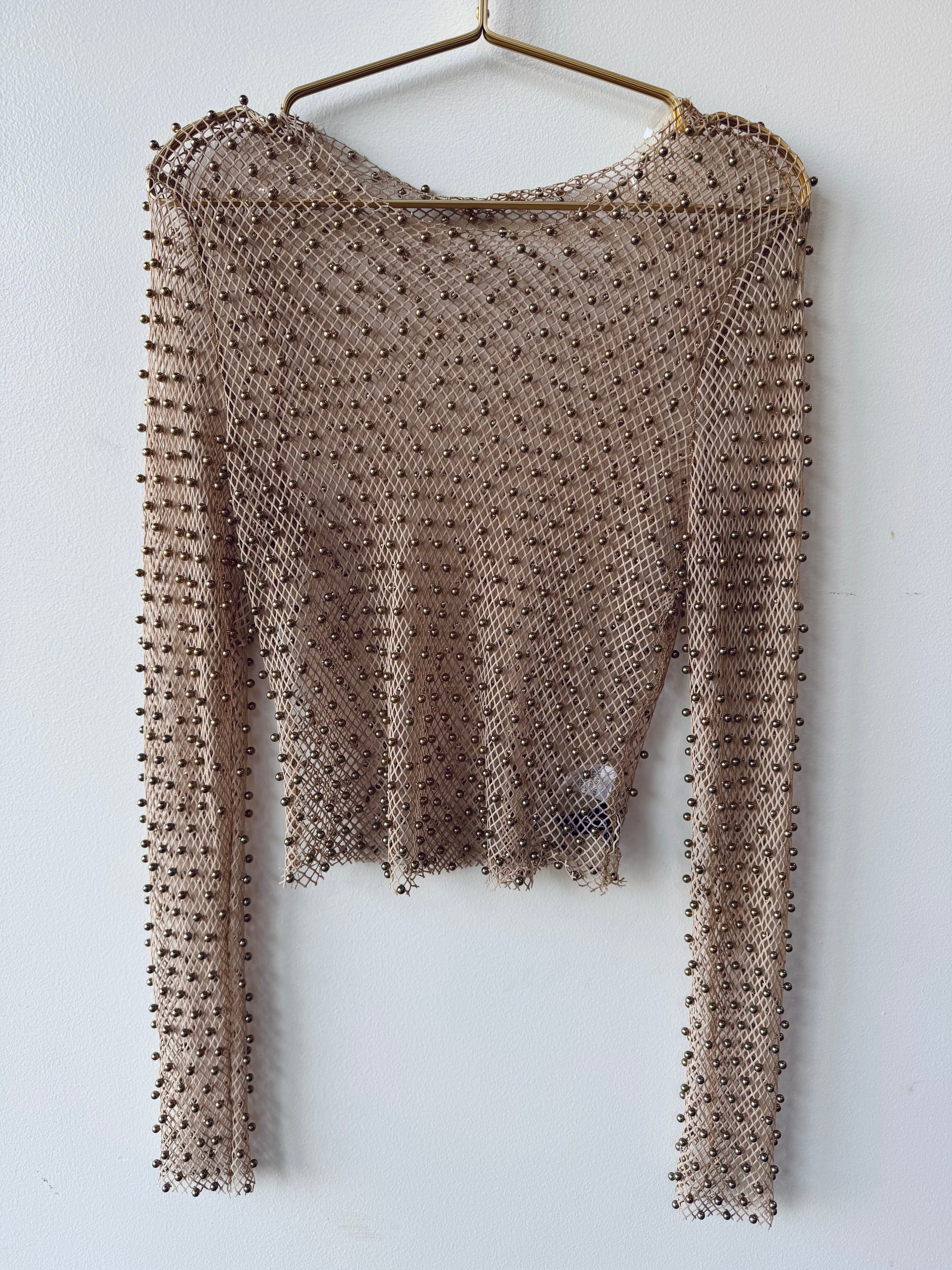 Faux Pearl Fishnet Crop