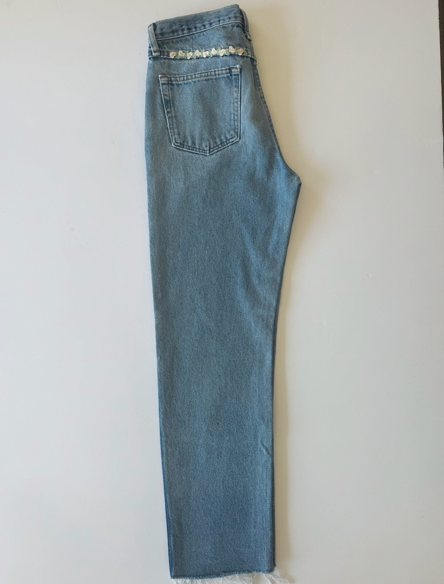 Flower Embroidered Vintage Rustler Blue Jeans