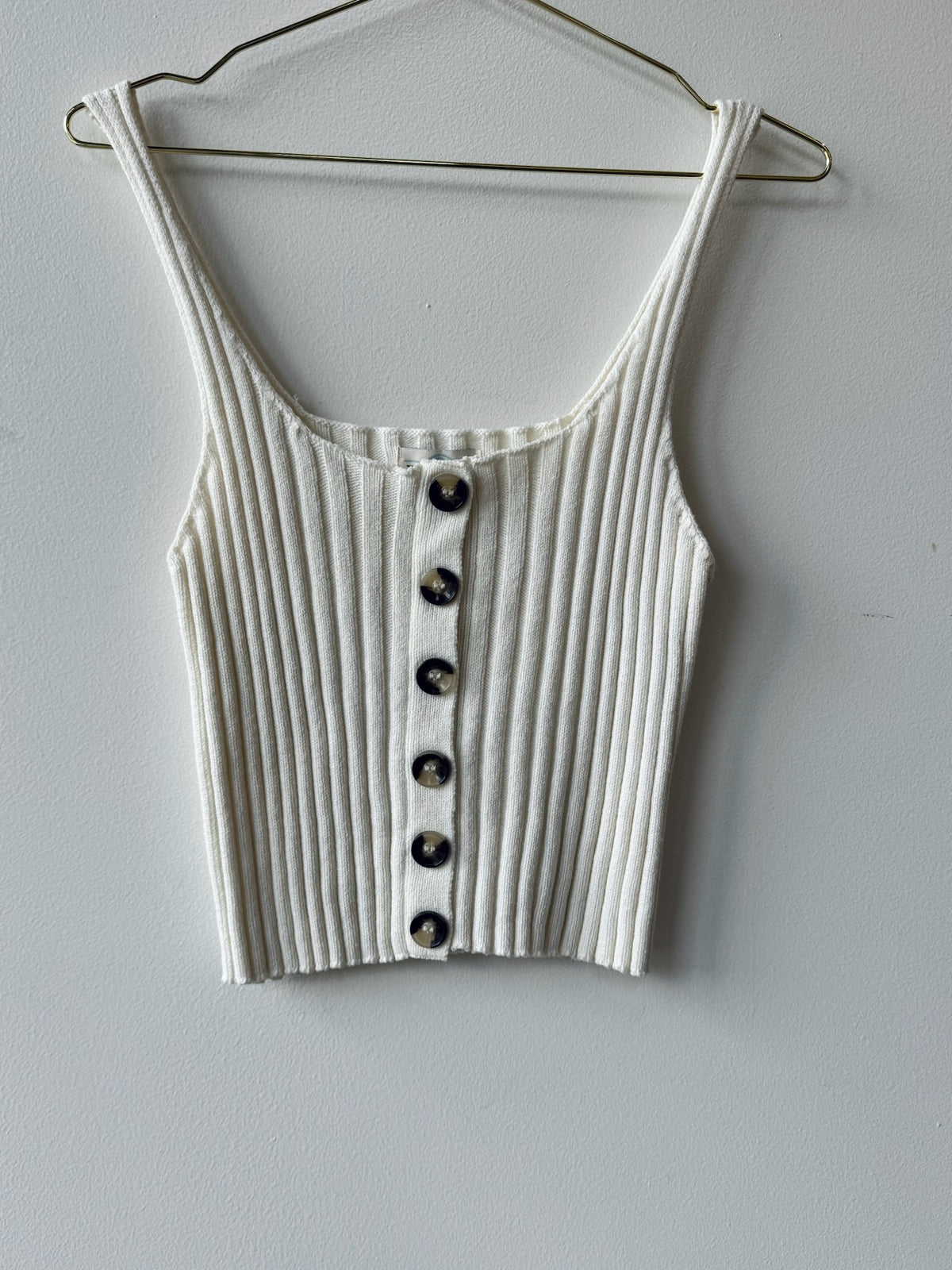 White Ribbed Button-Front Tank