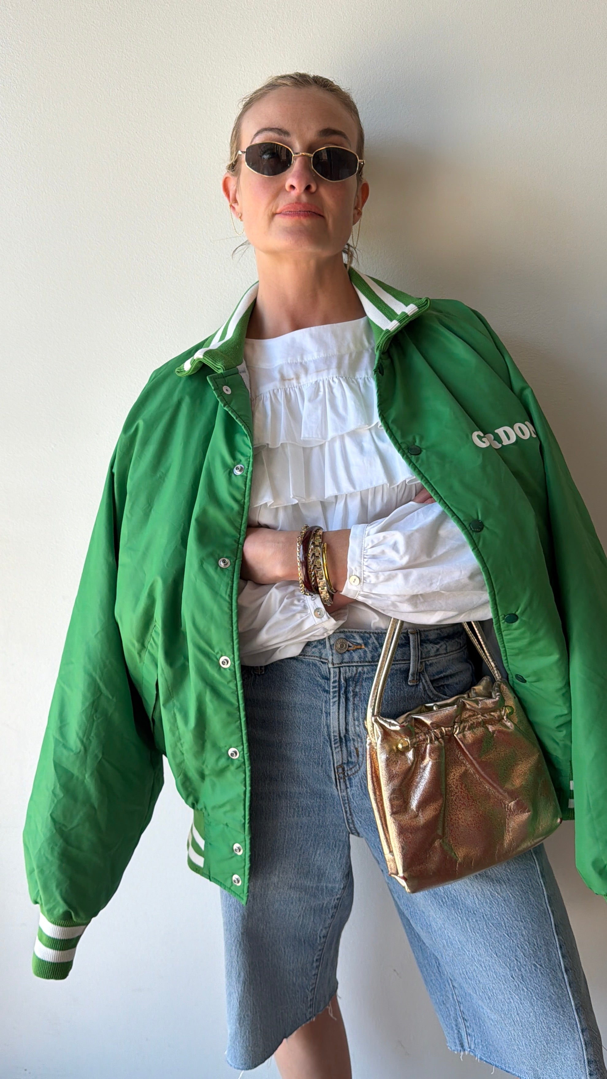 Vintage 80s Pla-Jac by Dunbrooke Green Varsity Bomber Jacket