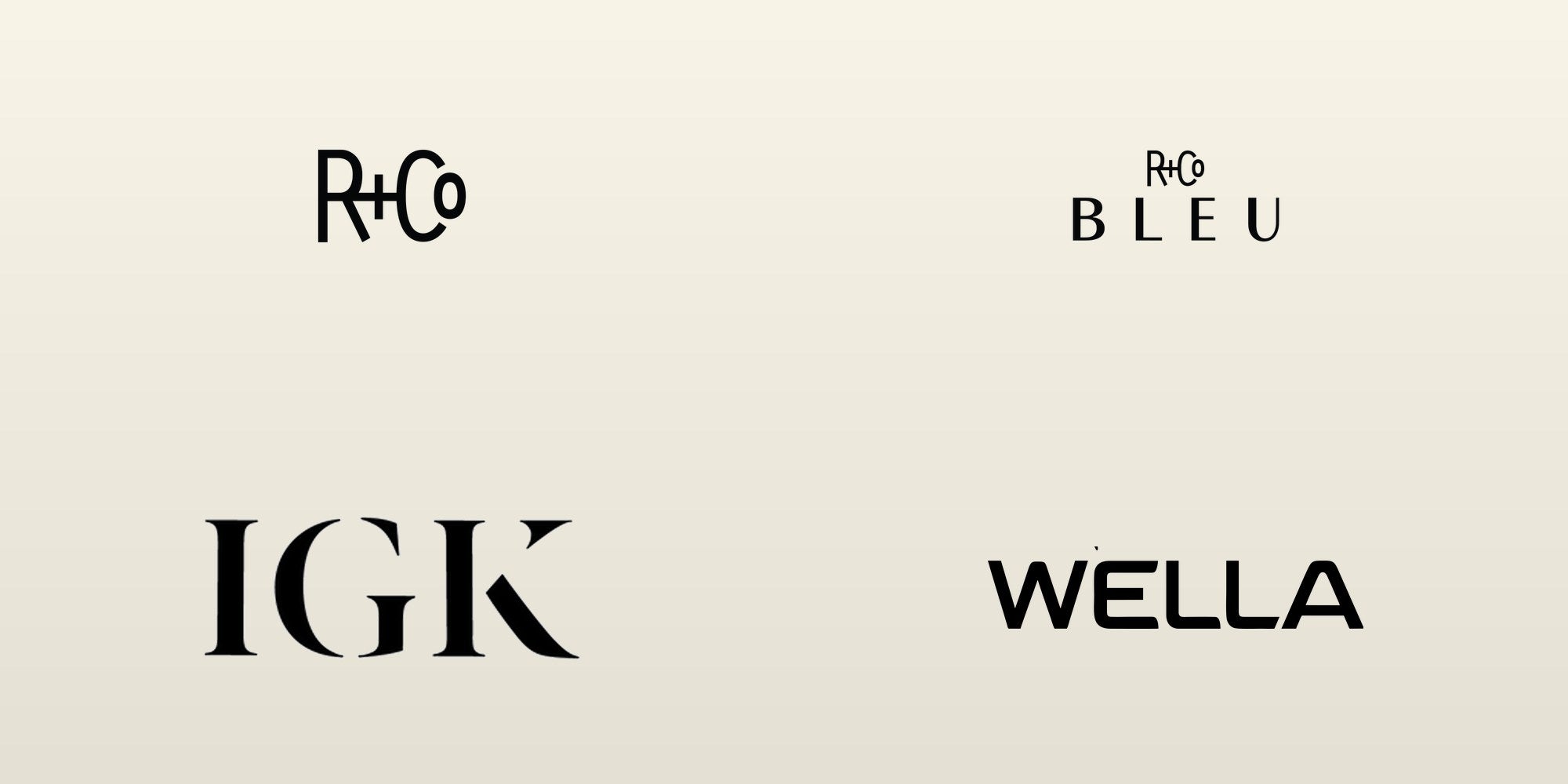 August & Omi featured product brands — R+Co, R+Co Bleu, IGK, Wella